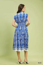 Smocked Border Print Midi Dress -