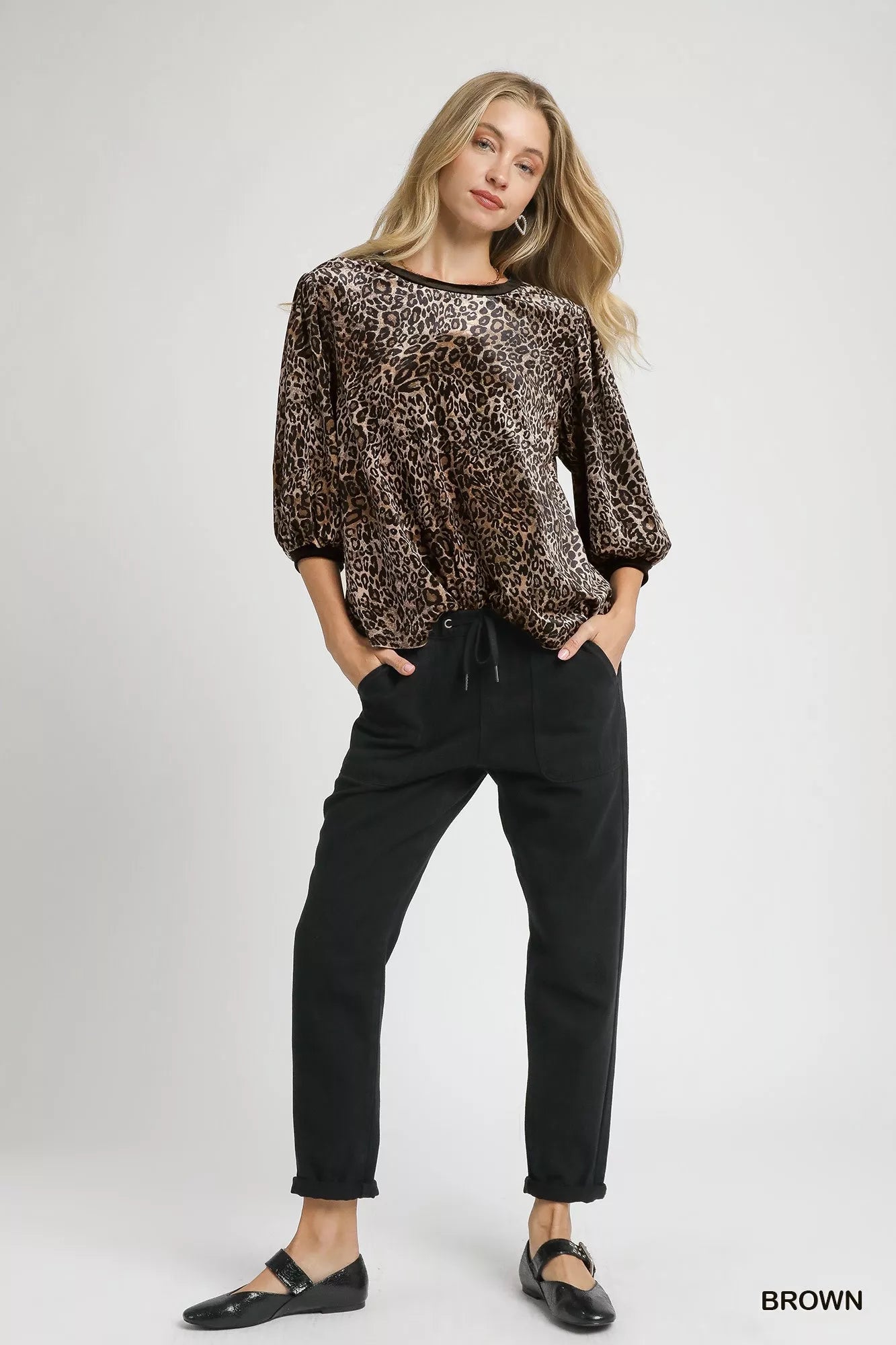 Leopard Print Puff Sleeve Blouse -
