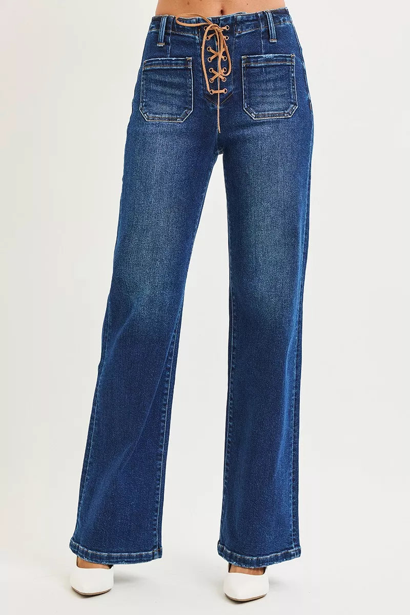 Front Lace Up Wide Leg Jeans Secondary image