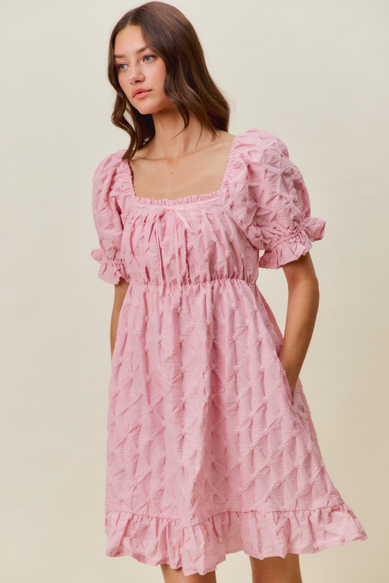 Ruched Textured Mini Dress -