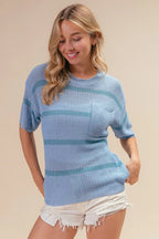 Patch Pocket Striped Lightweight Sweater -