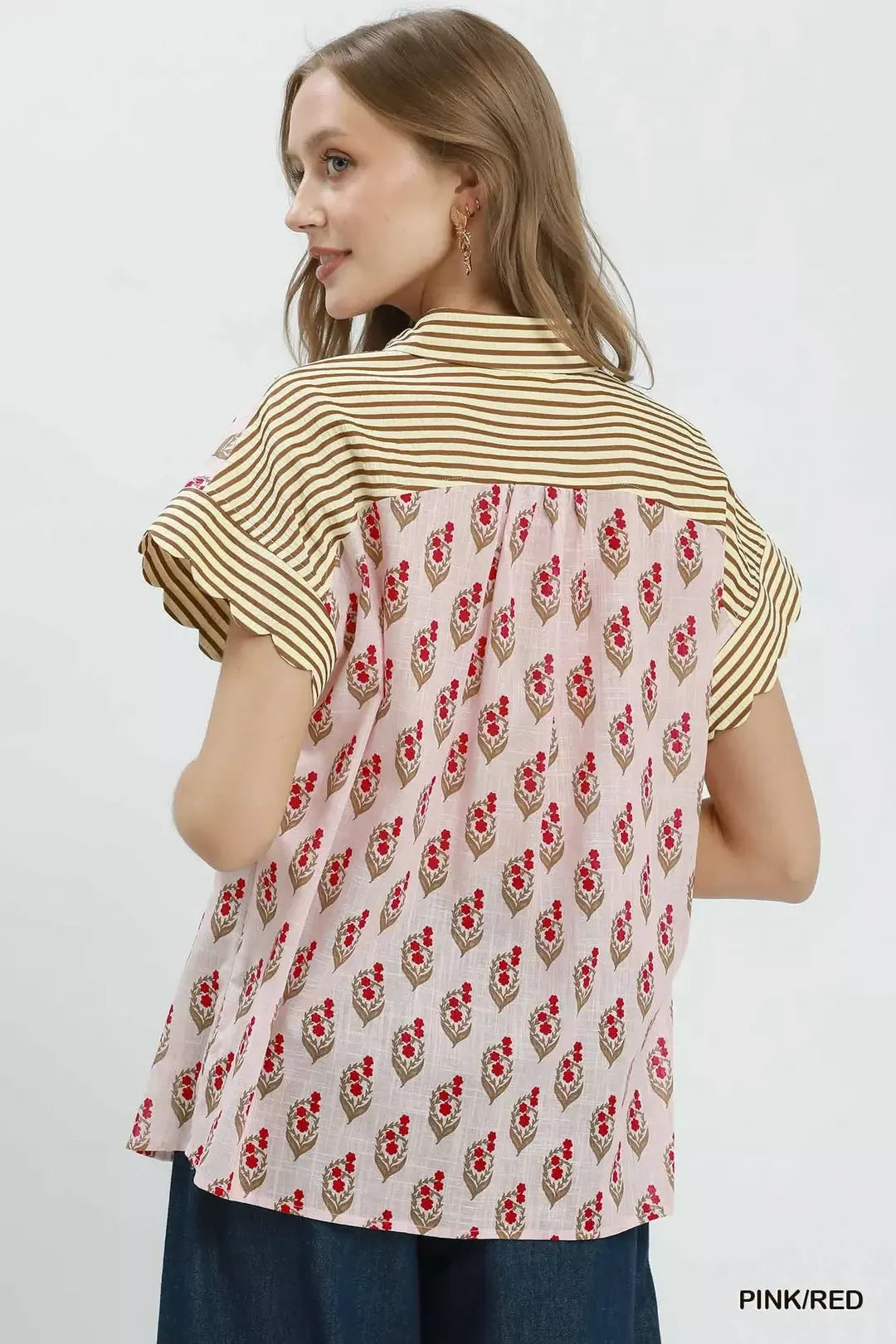 Block Print Contrast Collar Shirt -