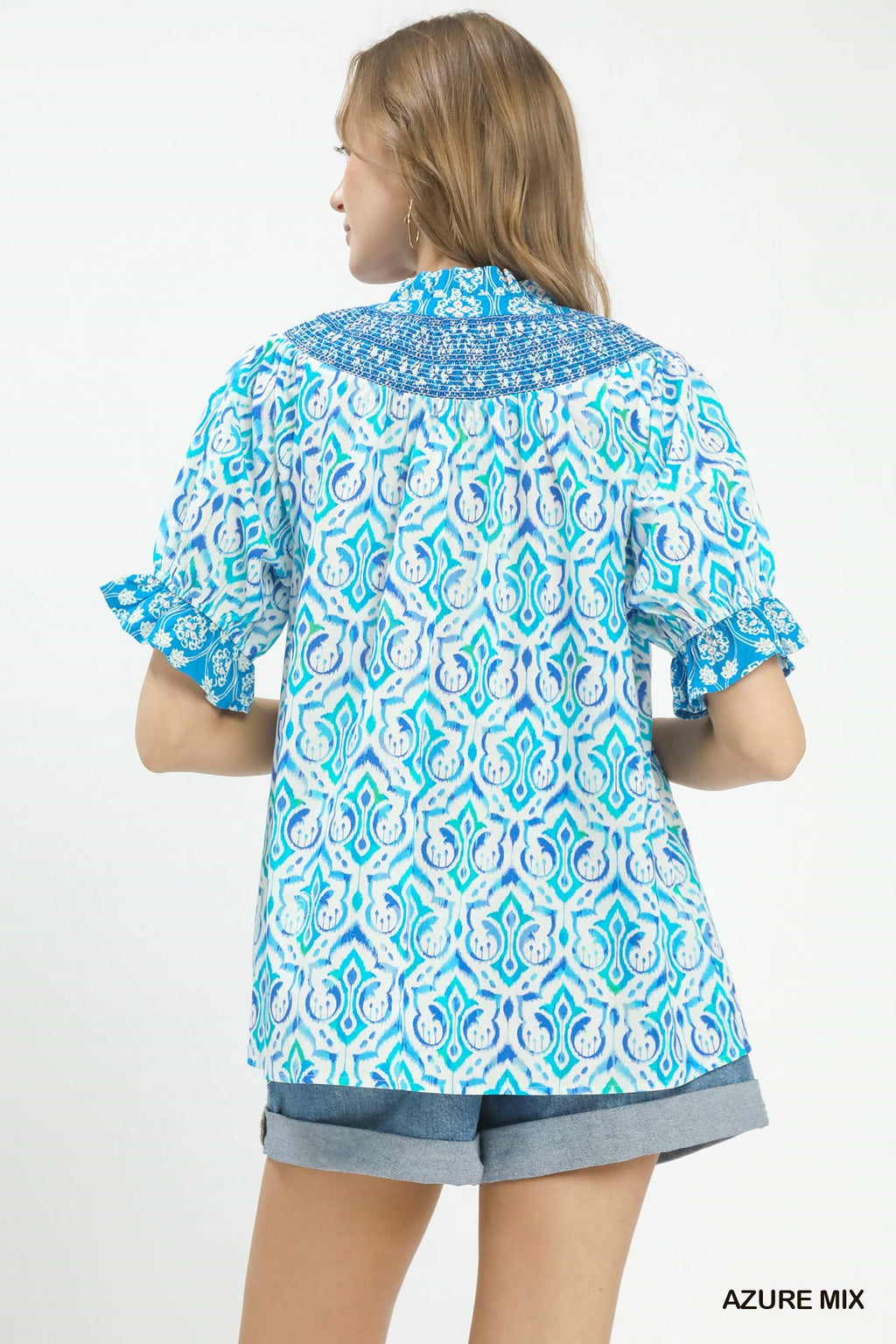 Boho Smocked Puff Sleeve Blouse -