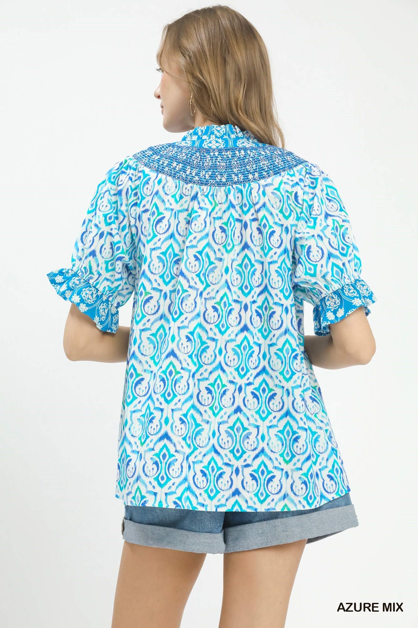 Boho Smocked Puff Sleeve Blouse -