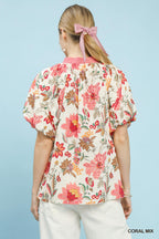 Romantic Floral Puff Sleeve Blouse -