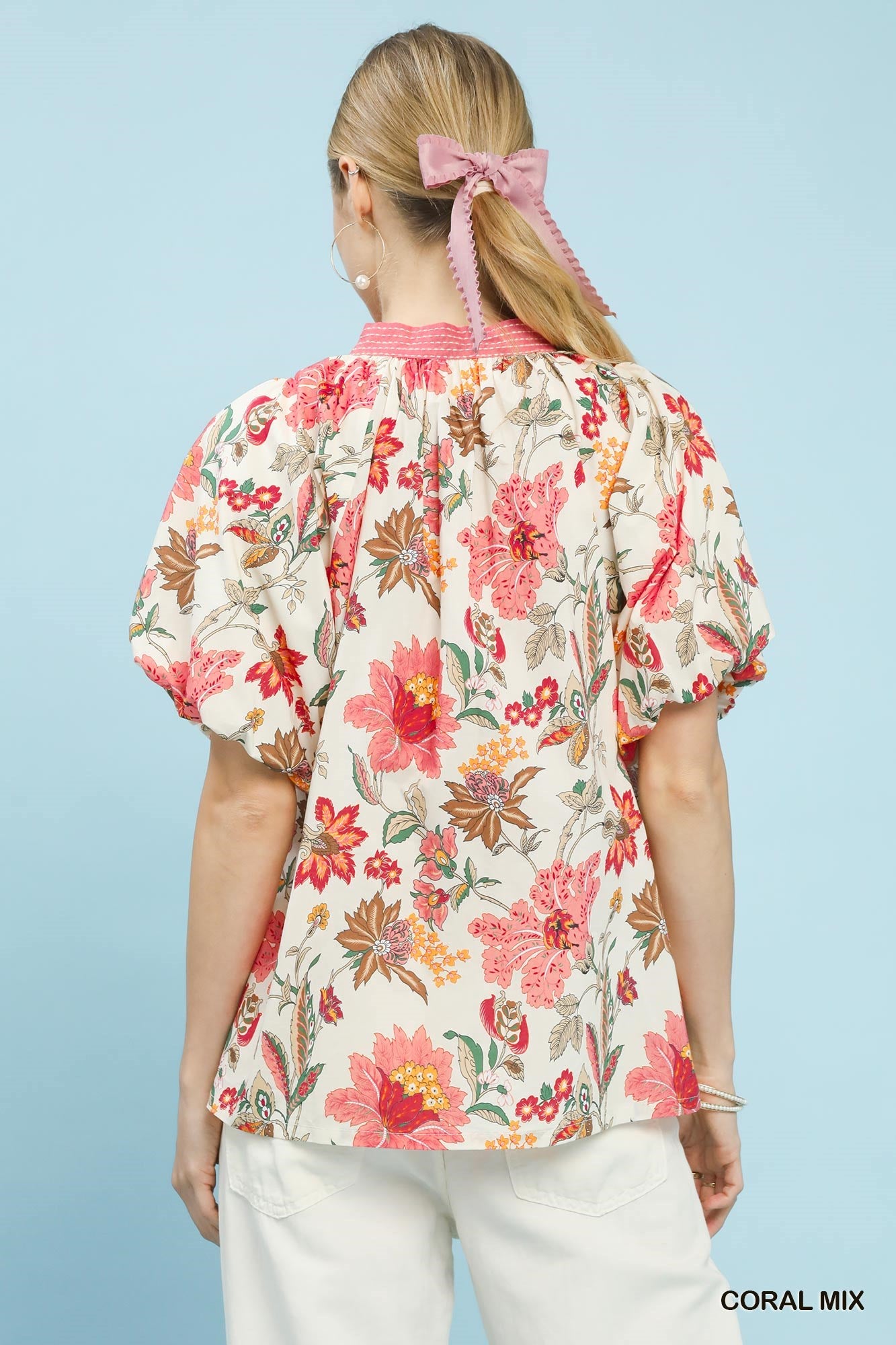 Romantic Floral Puff Sleeve Blouse -