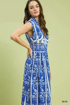 Smocked Border Print Midi Dress -