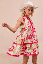 Floral Contrast Tiered Ruffle Mini Dress -