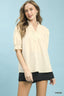 Textured Check Ruffle Neck Blouse - CREAM