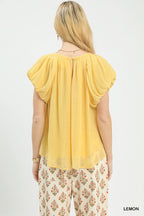 Lemon Crinkle Flutter Sleeve Blouse -