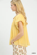 Lemon Crinkle Flutter Sleeve Blouse -