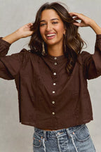 3D Floral Woven Button Front Shirt -