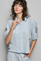 Embroidered Floral Button Down Shirt -