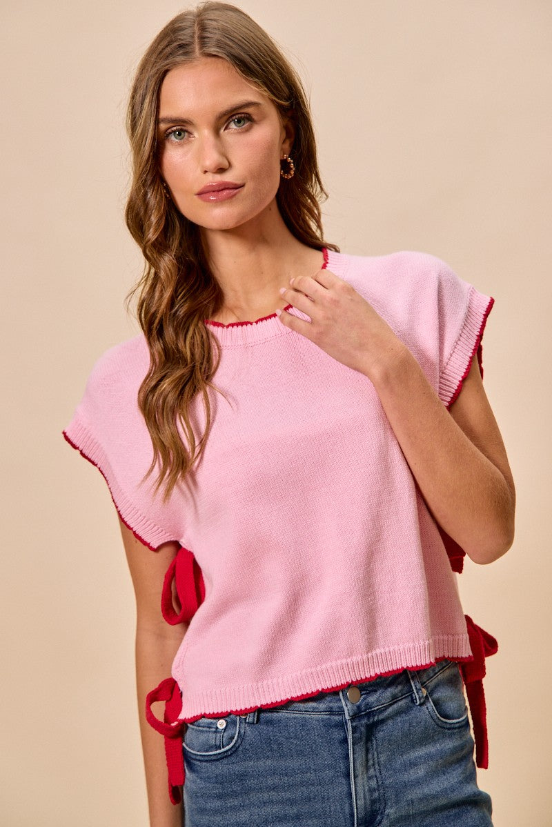 Side Ribbon Dolman Sweater Top -