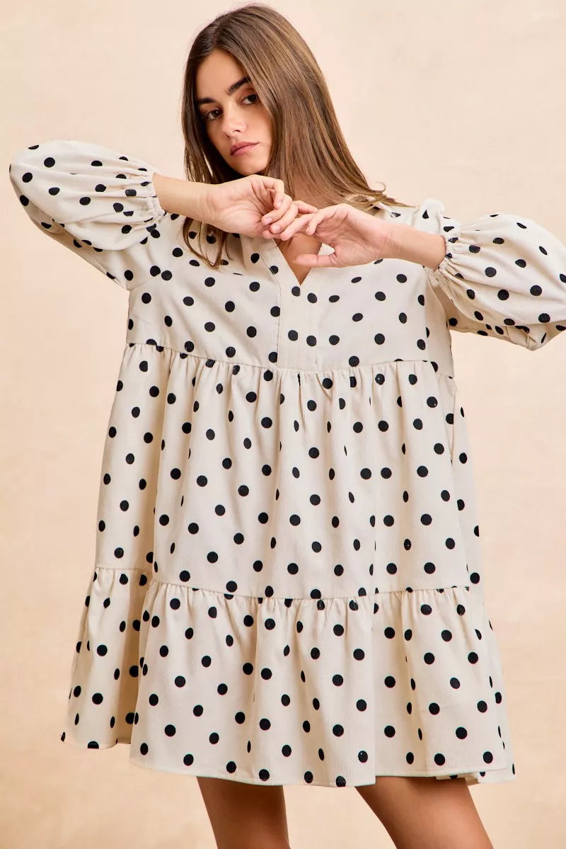 Polka Dot Corduroy Mini Dress -