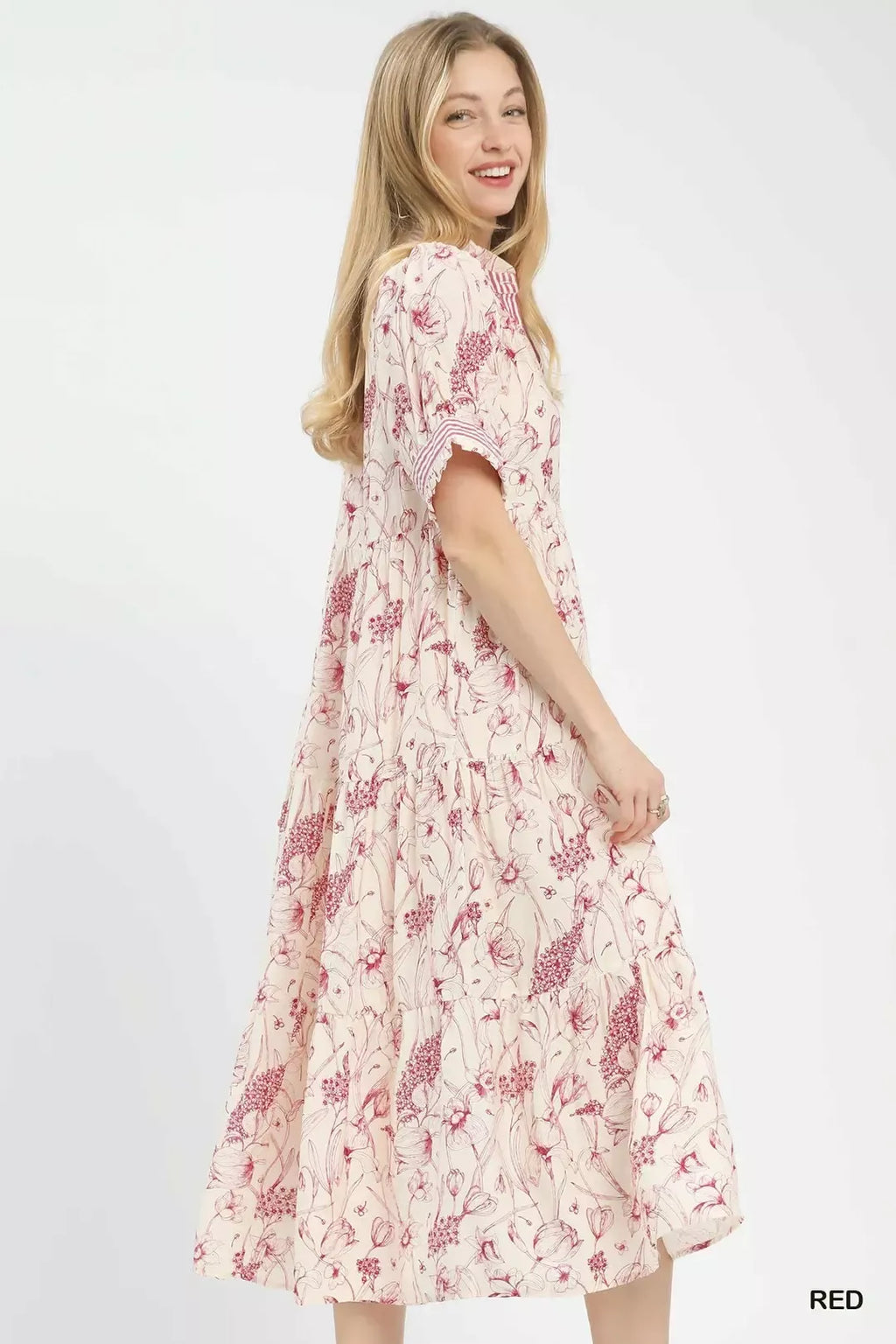 Floral Ruffle Trim Midi Dress -