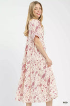 Floral Ruffle Trim Midi Dress -