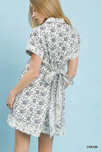 Border Print Belted Shirt Dress -
