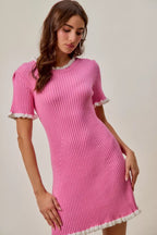 Contrast Ruffle Trim Knit Mini Dress -