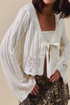 Ribbon Tie Open Front Cardigan -