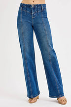 Seam Detail Wide Leg Denim Jeans -