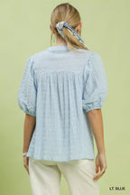 Textured Puff Sleeve Babydoll Blouse -