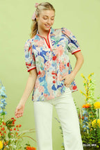 Bloomscape Jacquard Split Neck Blouse -