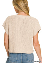 Textured Knit V-Neck Crop Sweater -