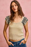 Flutter Sleeve Knit Top - OATMEAL BLACK