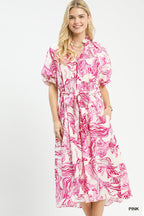 Abstract Print Tie Waist Midi Dress -