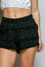 Ruffled Floral Eyelet Shorts -