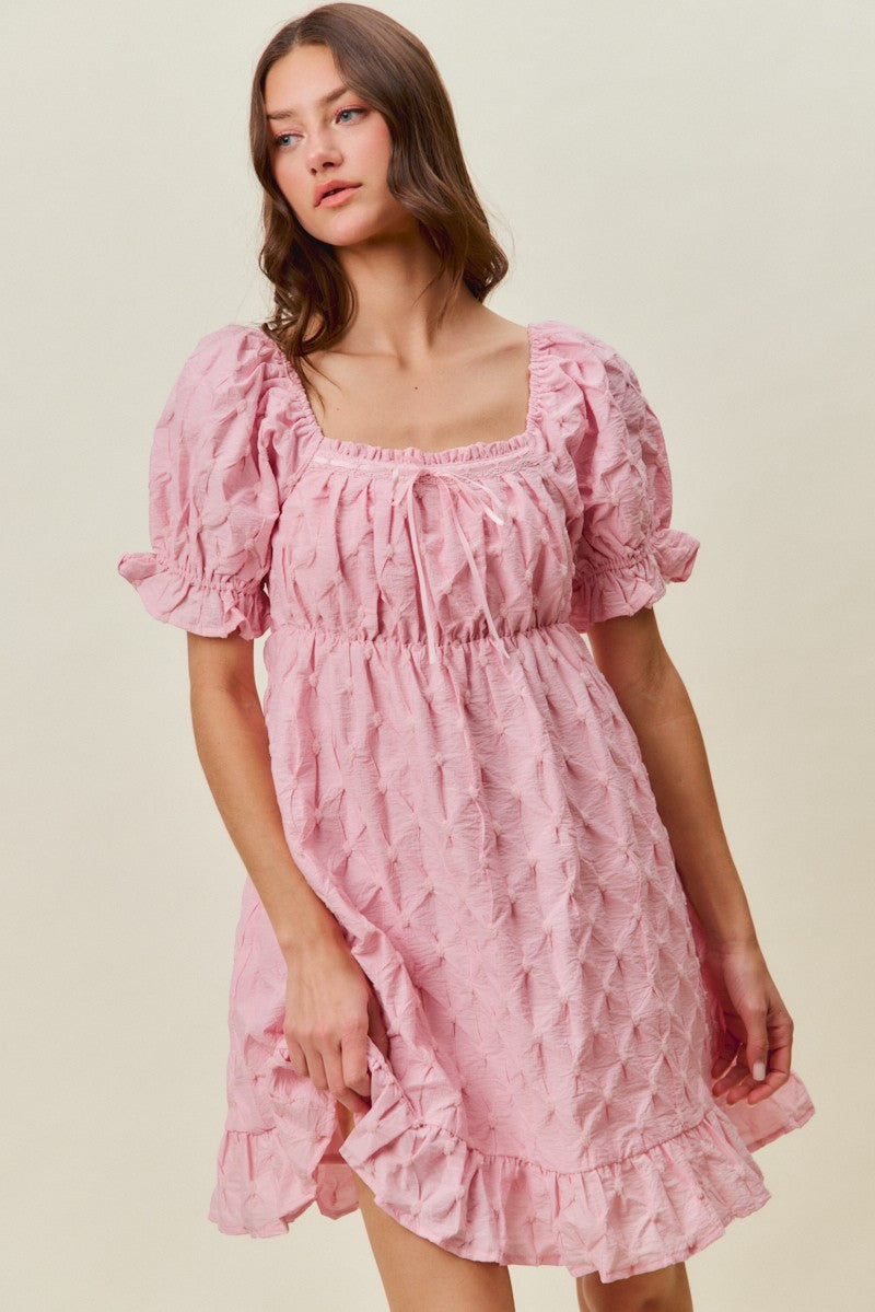 Ruched Textured Mini Dress -
