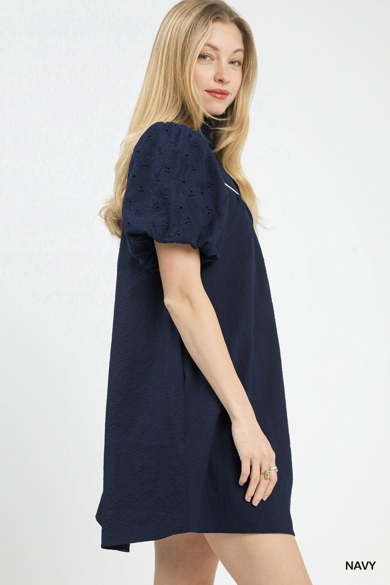 Textured Puff Sleeve Mini Dress -