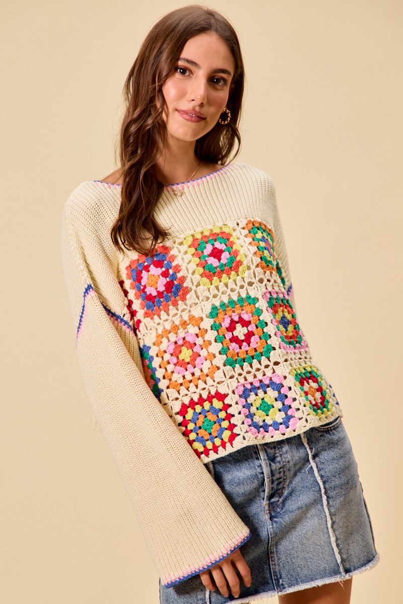 Crochet Patchwork Sweater Top -