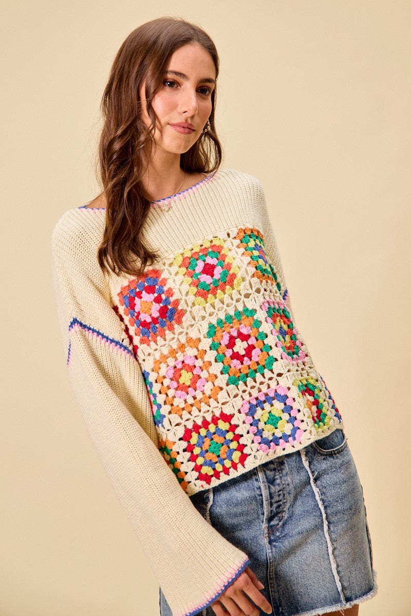 Crochet Patchwork Sweater Top -