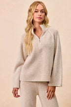 Two Tone Ribbed Half Zip Pullover -