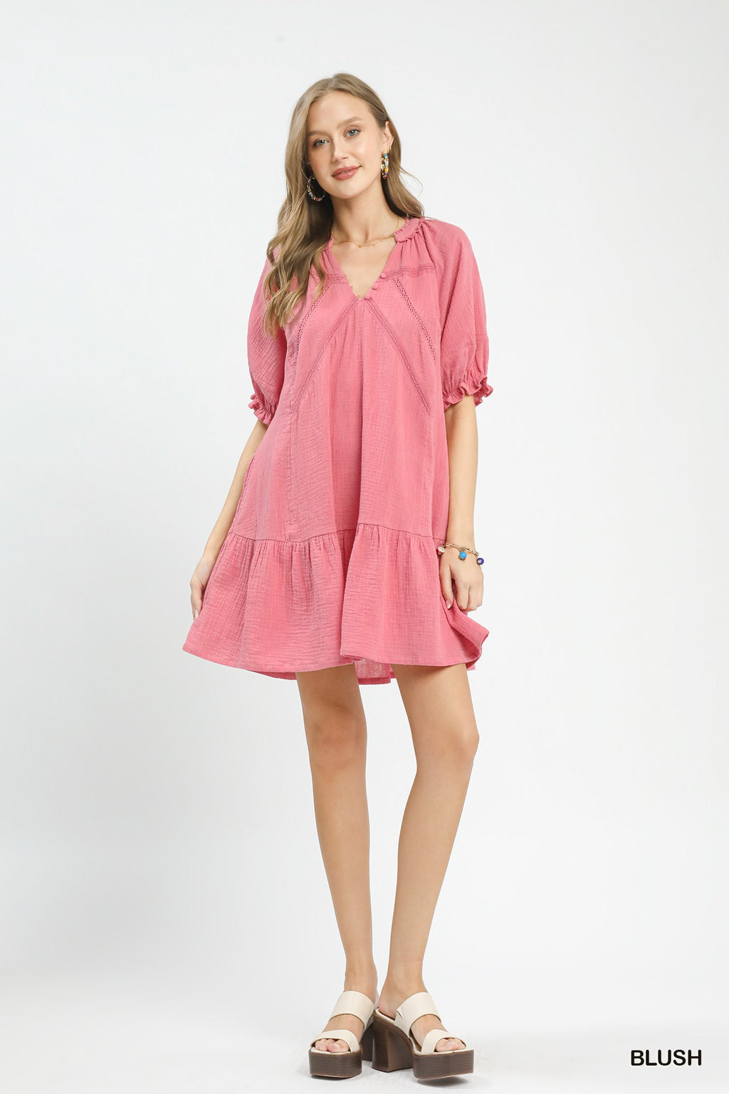 Cotton Gauze Tiered Dress - BLUSH