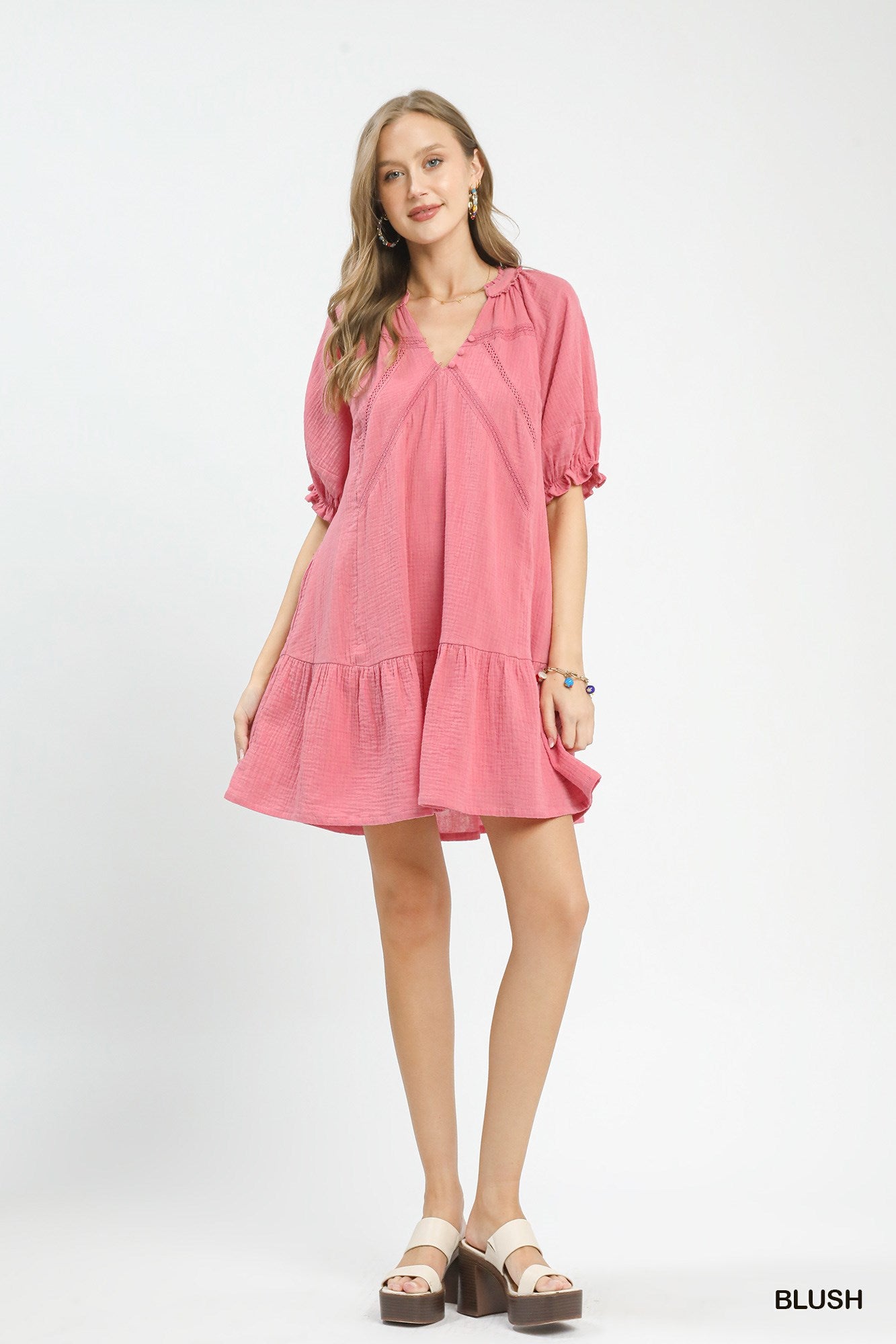 Cotton Gauze Tiered Dress - BLUSH Main image