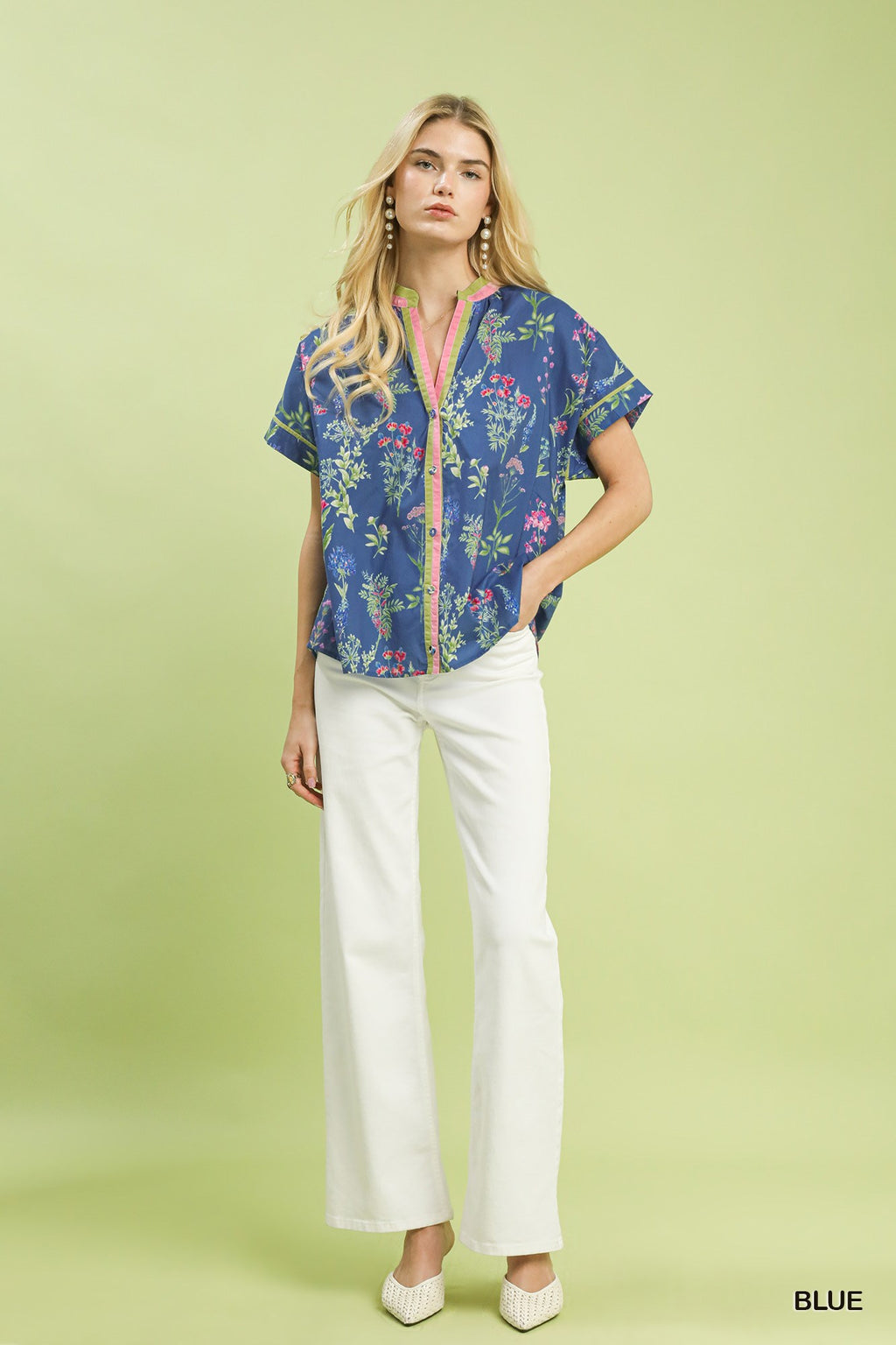 Botanical Floral Button Front Blouse -