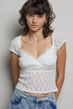 Lace Sweetheart Short Sleeve Top -