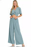 Blue Grey Airflow Twist Top Wide Leg Set - BLUE GREY