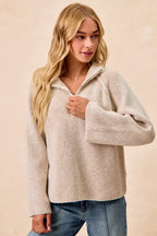 Two Tone Ribbed Half Zip Pullover -
