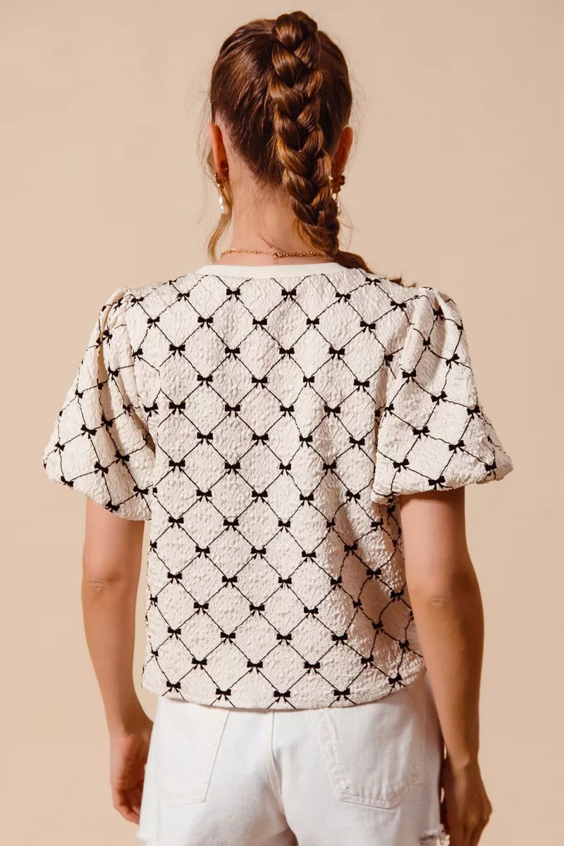 Textured Bubble Sleeve Woven Top -