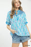 Boho Smocked Puff Sleeve Blouse - AZURE MIX