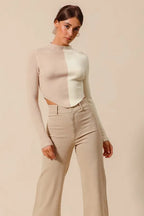 Fitted Color Block Crop Sweater -