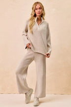 Two Tone Ribbed Half Zip Pullover -