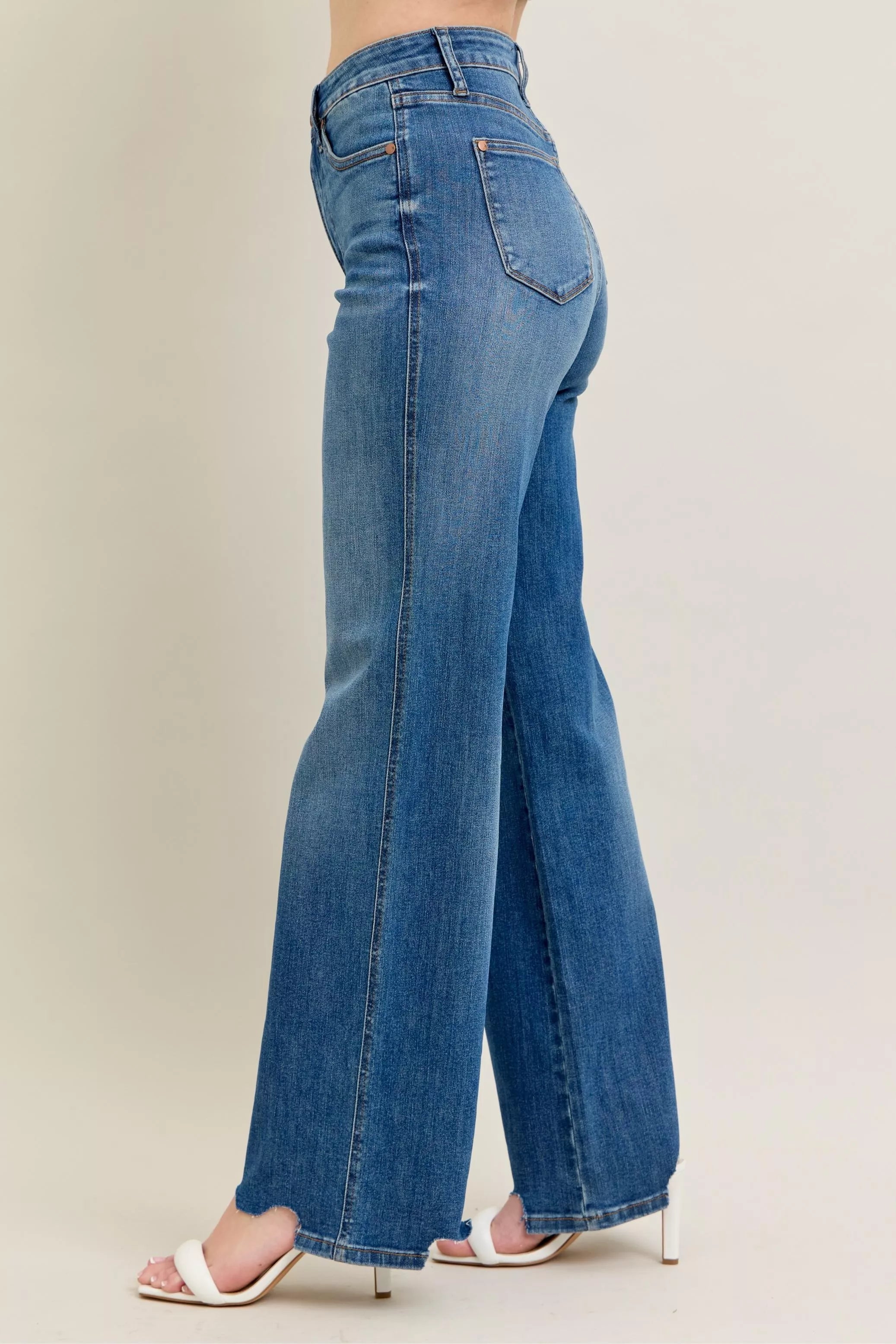 Tummy Control Wide Leg Frayed HemJeans -