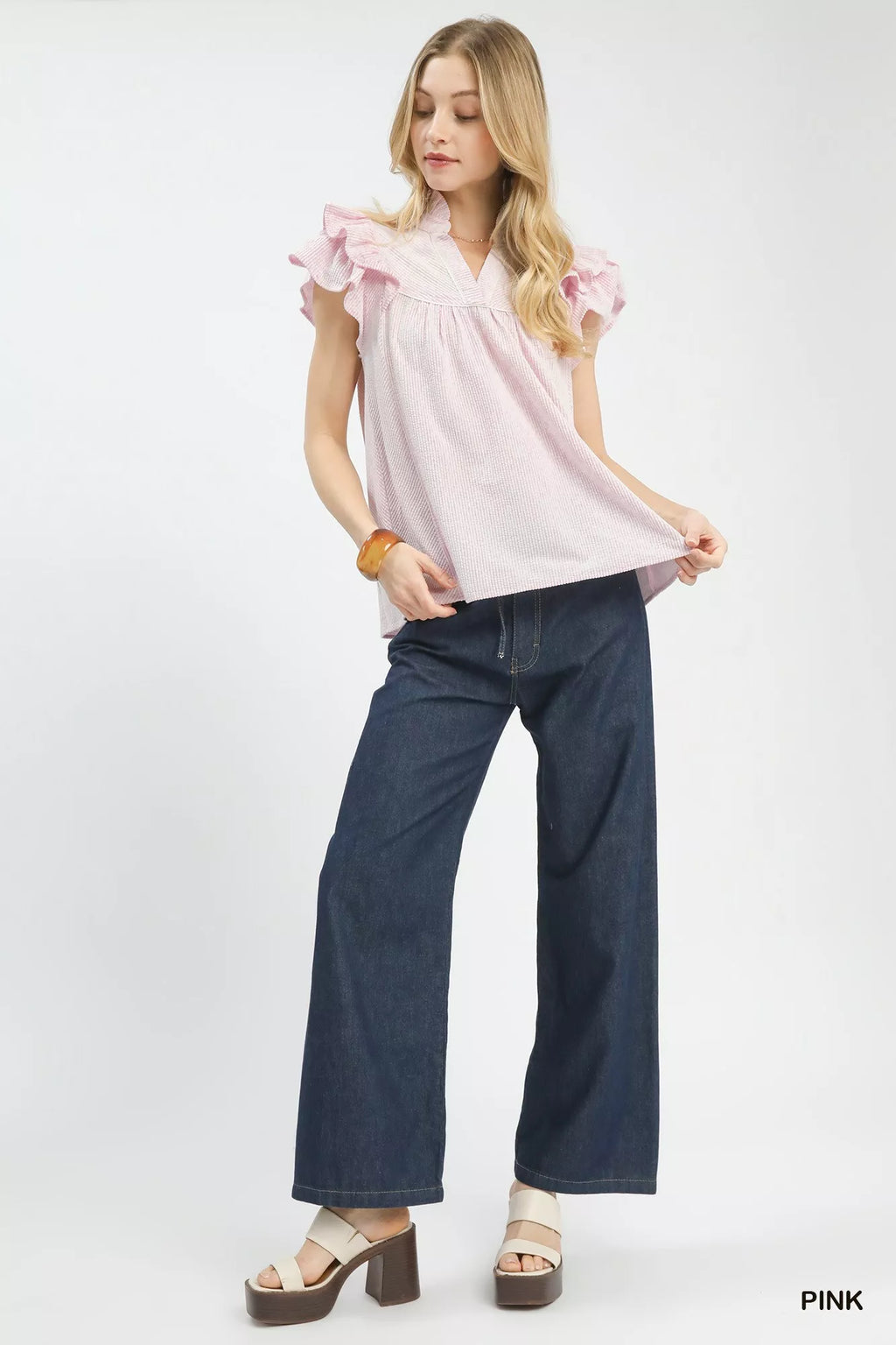 Ruffled Sleeve Textured Everyday Blouse -