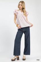 Ruffled Sleeve Textured Everyday Blouse -