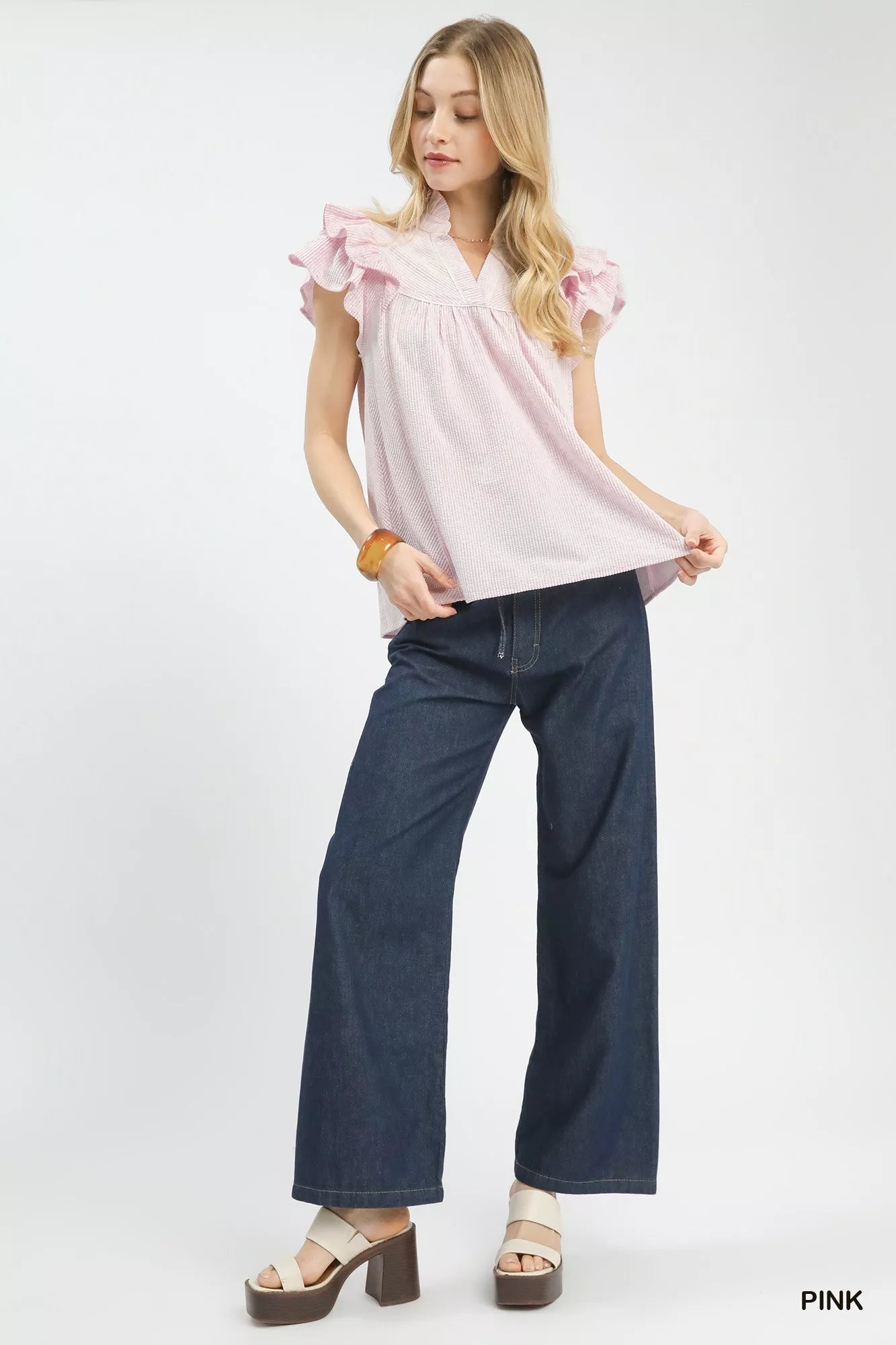 Ruffled Sleeve Textured Everyday Blouse -